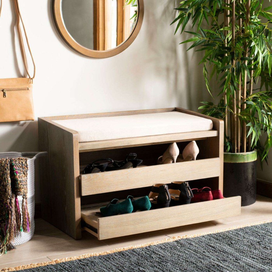 Indoor Benches * | Promo Entryway Benches Hn Home Fairfield Modern Farmhouse Indoor Storage Bench Rustic Oak / Beige