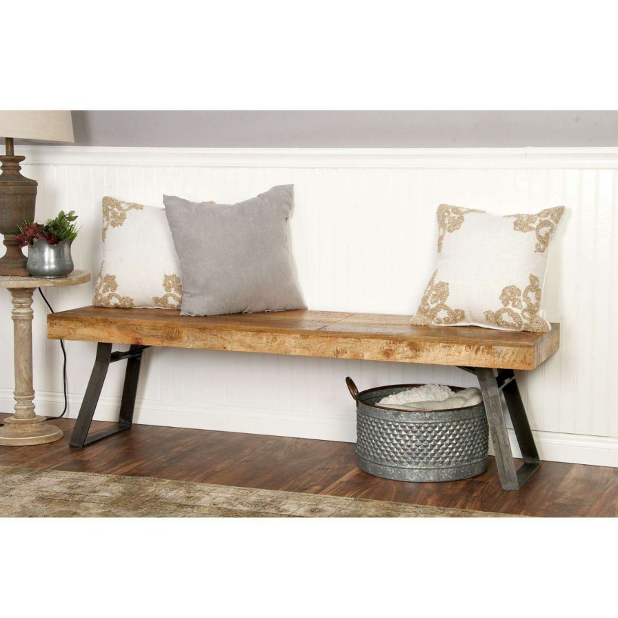 Indoor Benches * | Top 10 Entryway Benches Decmode Mango Wood Bench