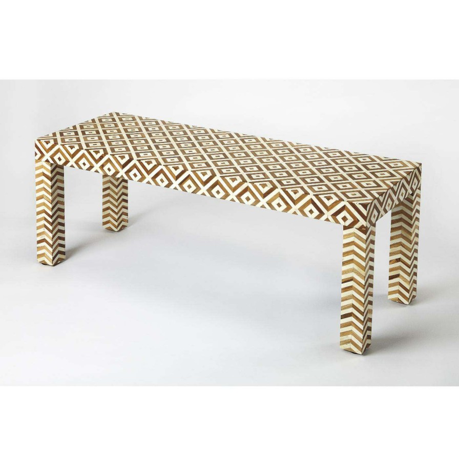 Indoor Benches * | Outlet Settee Benches Butler Specialty Crispin Wood And Bone Inlay Bench