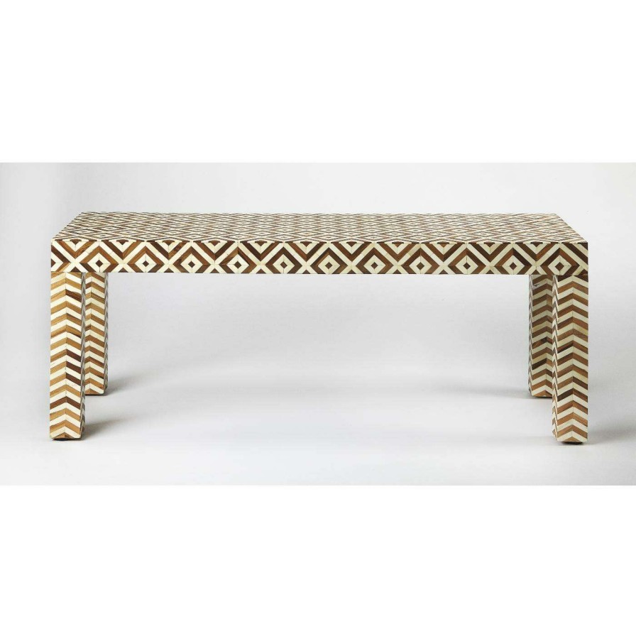 Indoor Benches * | Outlet Settee Benches Butler Specialty Crispin Wood And Bone Inlay Bench