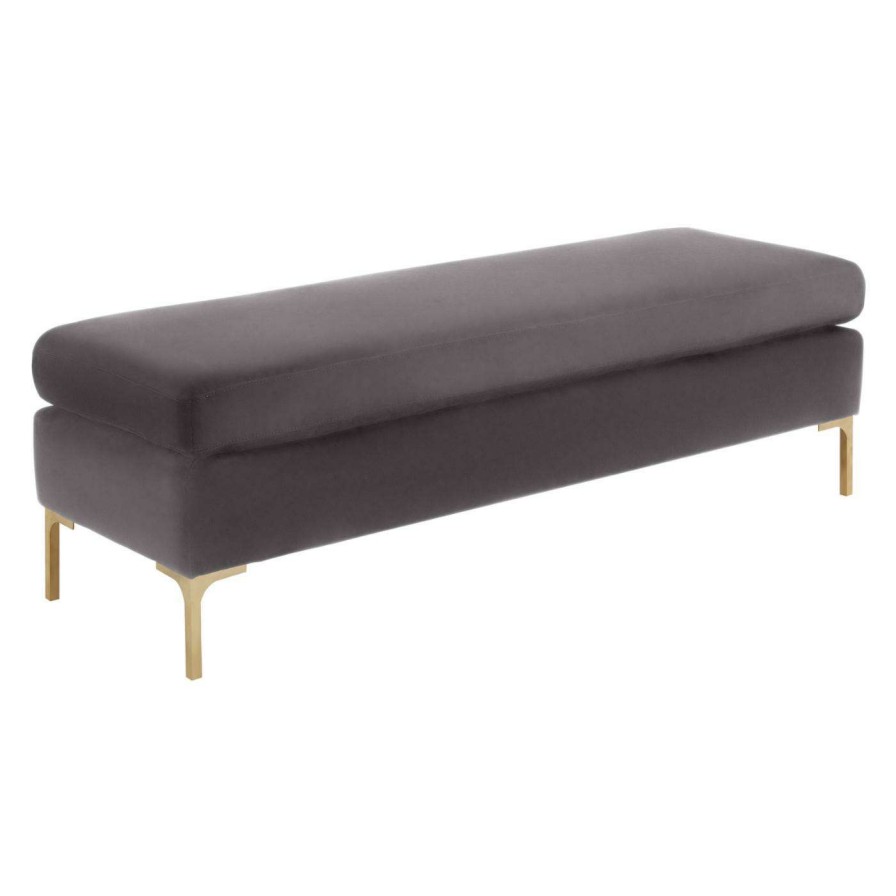 Indoor Benches * | Brand New Bedroom Benches Tov Furniture Delilah Velvet Upholstered Backless Bedroom Bench Gray