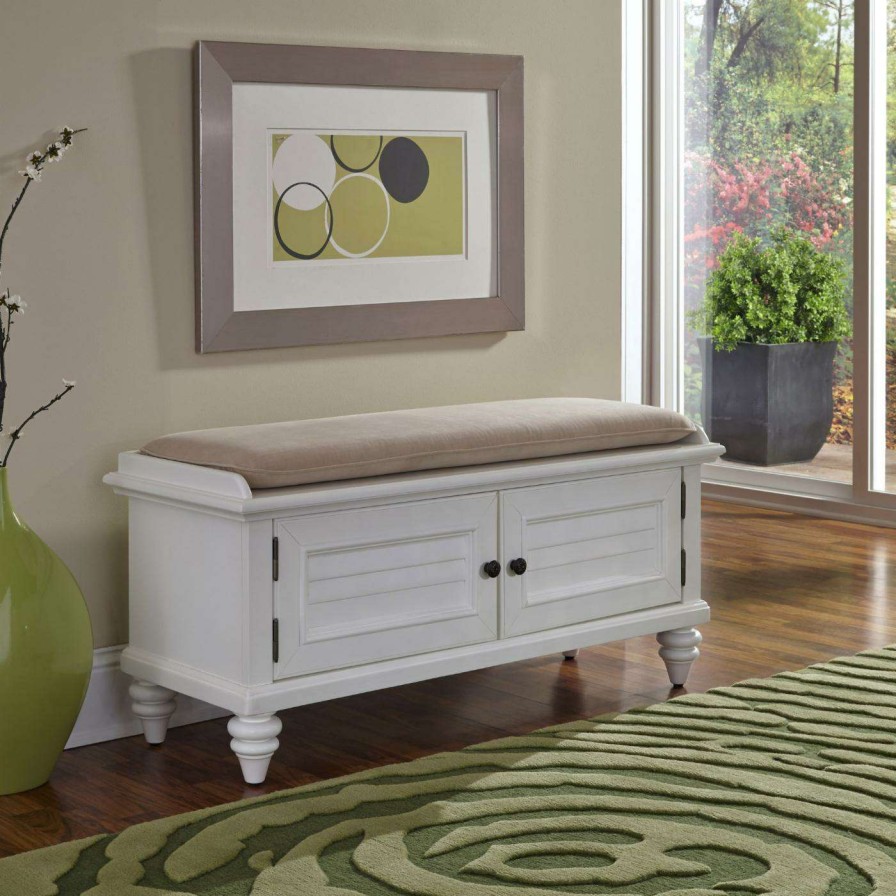 Indoor Benches * | Cheap Indoor Storage Benches Home Styles Bermuda Upholstered Storage Bench Brushed White