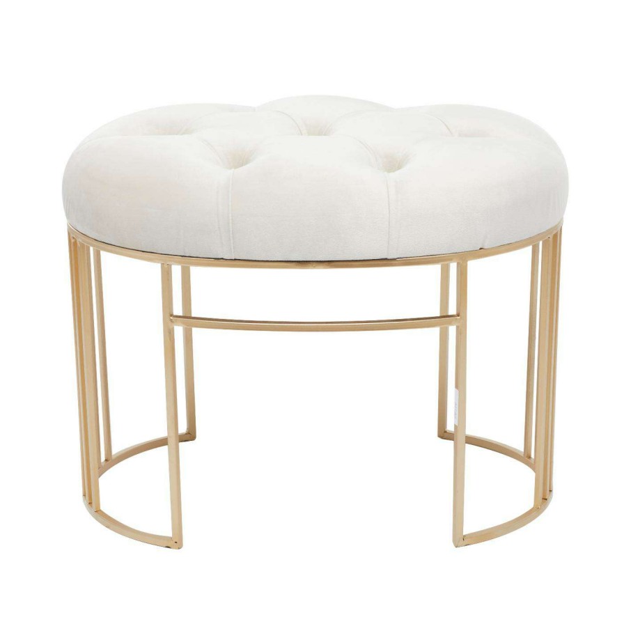 Indoor Benches * | Top 10 Ottoman Benches Decmode Glam Soft Tufted Velvet Seat And Metal Base Bench