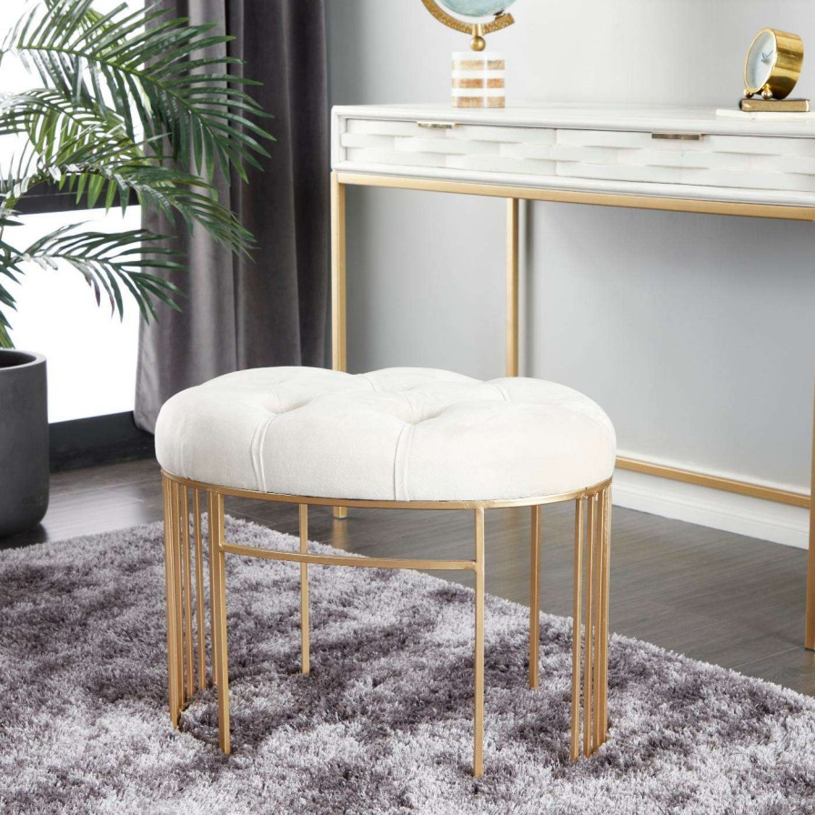 Indoor Benches * | Top 10 Ottoman Benches Decmode Glam Soft Tufted Velvet Seat And Metal Base Bench