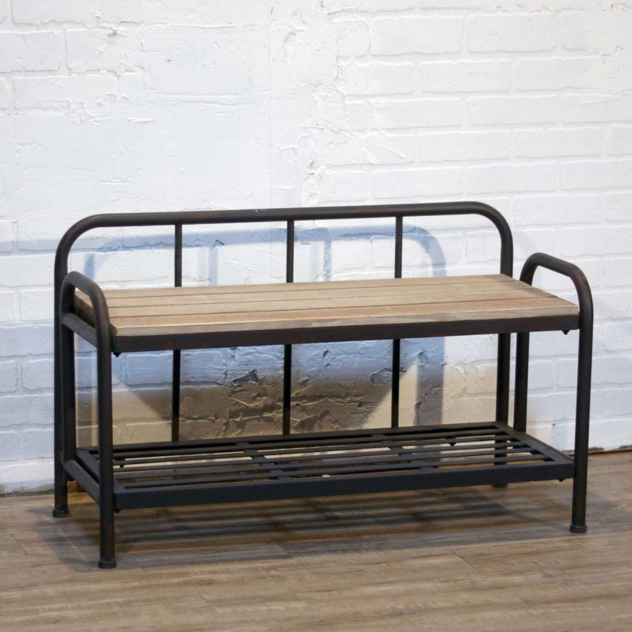 Indoor Benches * | Cheap Indoor Storage Benches American Mercantile Metal And Wood Indoor Storage Bench