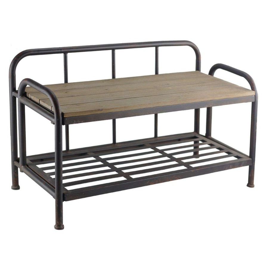 Indoor Benches * | Cheap Indoor Storage Benches American Mercantile Metal And Wood Indoor Storage Bench