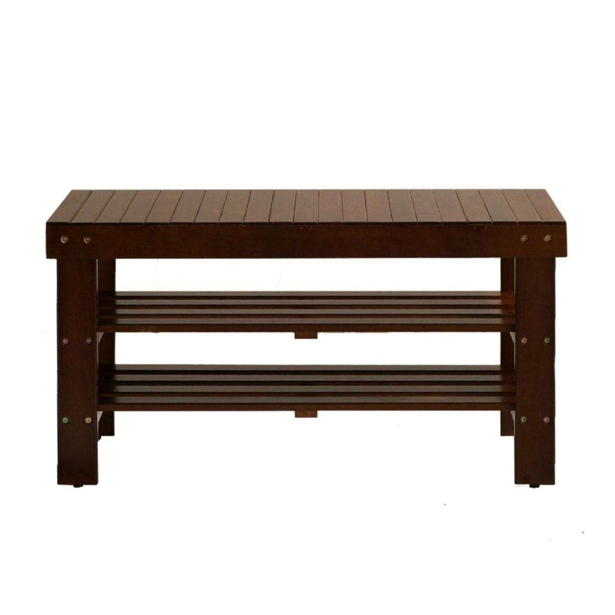 Indoor Benches * | Discount Indoor Storage Benches Roundhill Furniture Pina Solid Wood Shoe Storage Entryway Bench