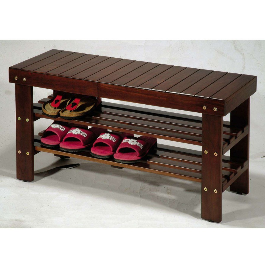 Indoor Benches * | Discount Indoor Storage Benches Roundhill Furniture Pina Solid Wood Shoe Storage Entryway Bench