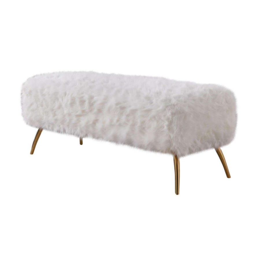 Indoor Benches * | Coupon Bedroom Benches Hi-Line Gift Ltd. White Upholstered Fur Bench