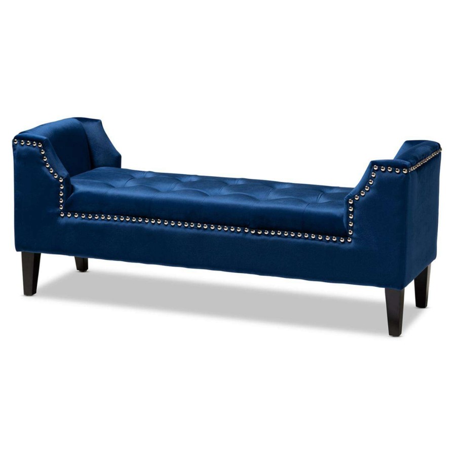 Indoor Benches * | Wholesale Bedroom Benches Baxton Studio Perret Tufted Bench With Nailhead Trim Gray / Oak