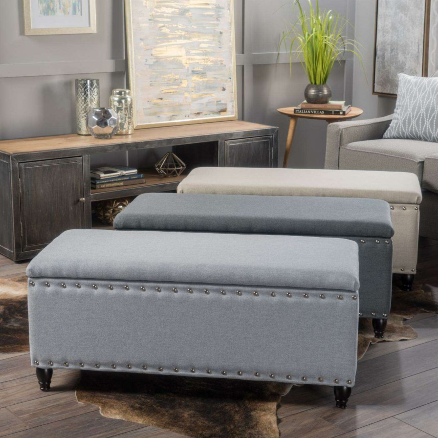 Indoor Benches * | Wholesale Best Selling Home Indoor Storage Benches Tatiana Upholstered Storage Ottoman/Bench With Nailhead Trim