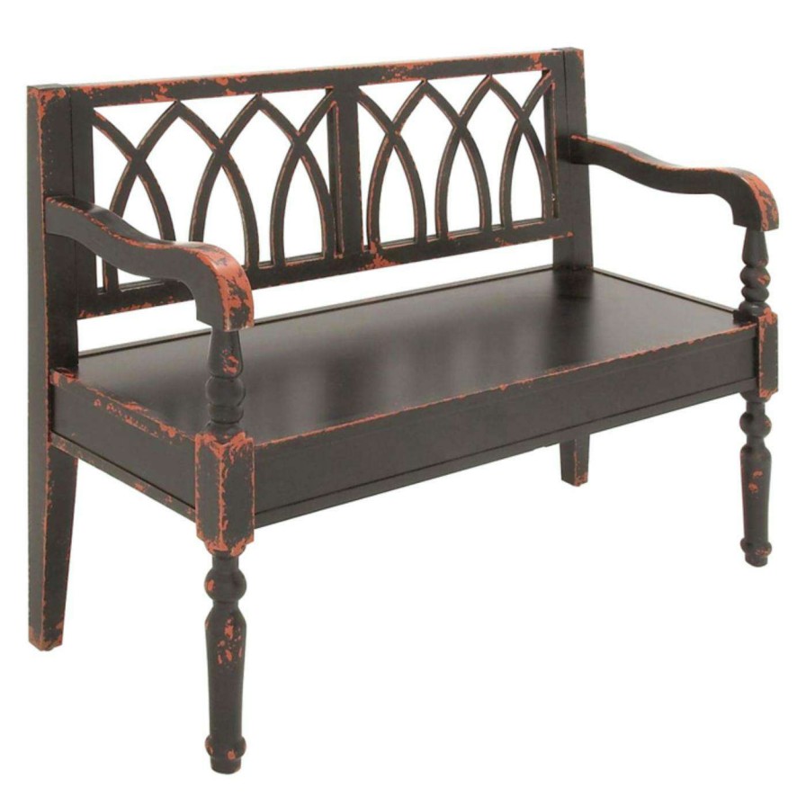 Indoor Benches * | Best Pirce Entryway Benches Decmode 48 In. Traditional Mahogany Wood Bench