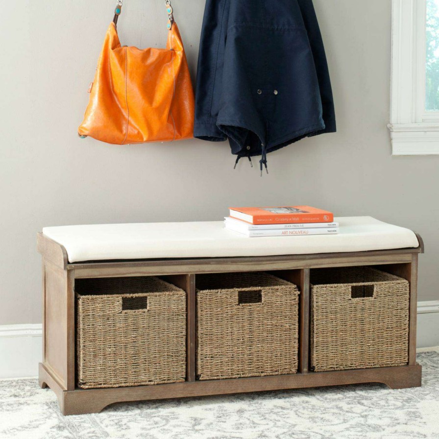 Indoor Benches * | Hot Sale Indoor Storage Benches Safavieh Lonan Wicker Indoor Storage Bench