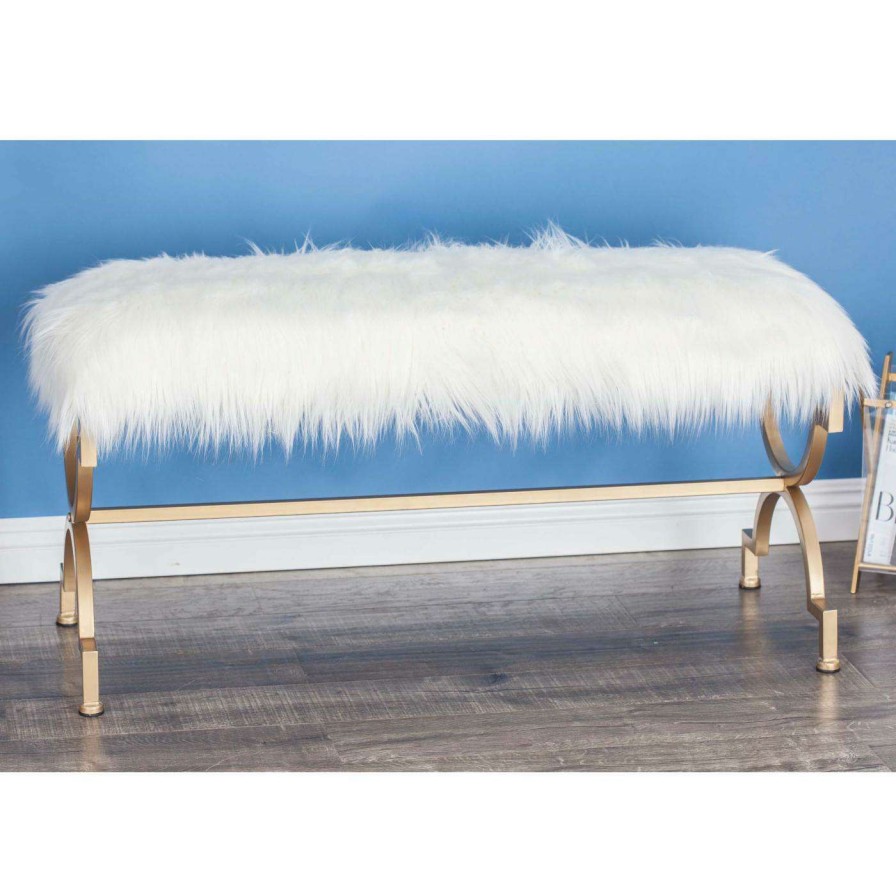 Indoor Benches * | Deals Bedroom Benches Decmode Faux Fur Indoor Bedroom Bench