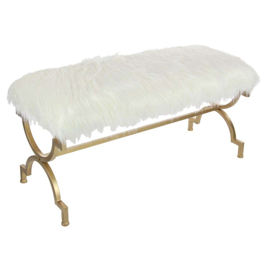 Indoor Benches * | Deals Bedroom Benches Decmode Faux Fur Indoor Bedroom Bench