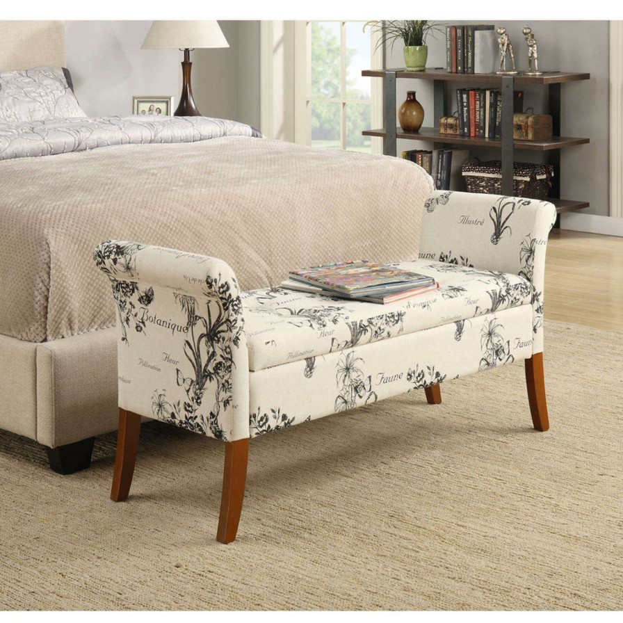 Indoor Benches * | Outlet Bedroom Benches Convenience Concepts Garbo Botanical Print Storage Bench