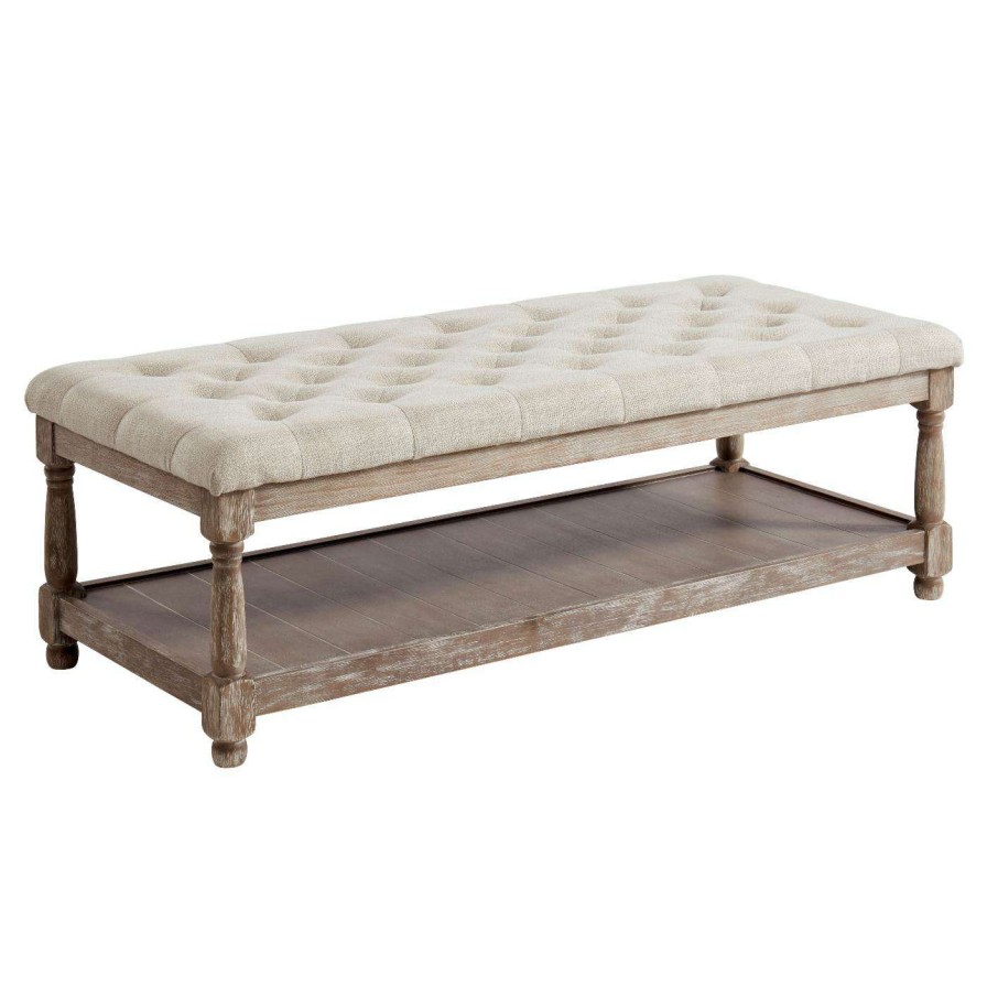 Indoor Benches * | Buy Settee Benches Furniture Of America Pranna Rustic 1-Shelf Linen Bench