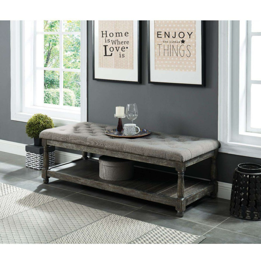 Indoor Benches * | Buy Settee Benches Furniture Of America Pranna Rustic 1-Shelf Linen Bench