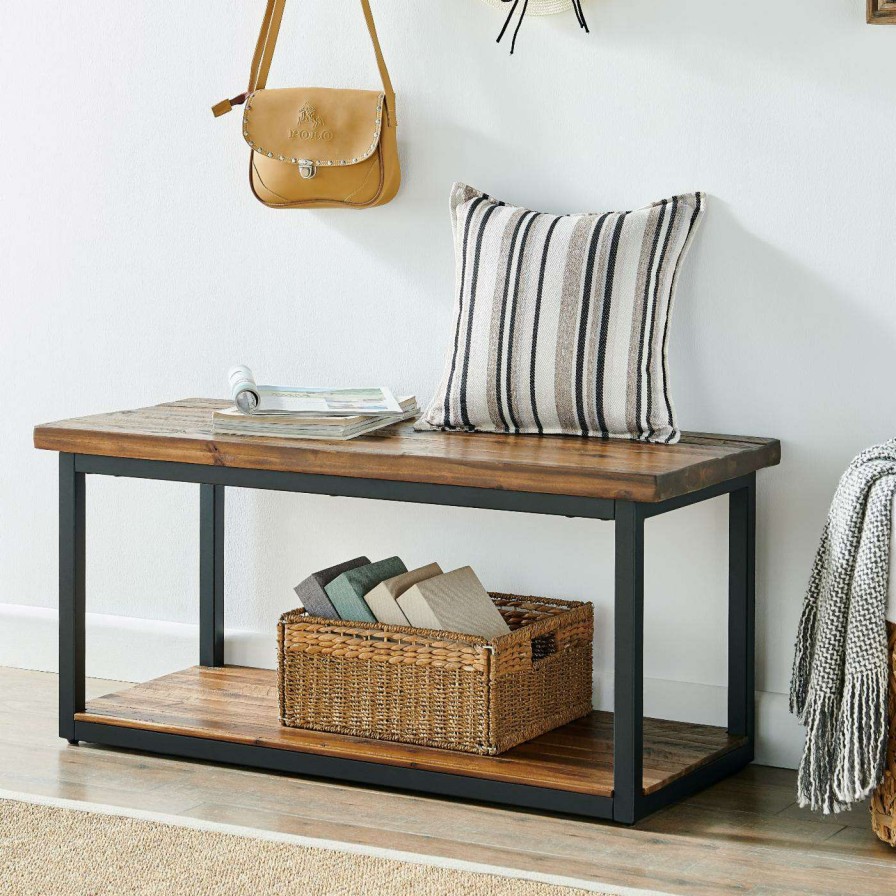 Indoor Benches * | New Entryway Benches Alaterre Furniture Claremont 40 In. Rustic Wood Bench With Low Shelf