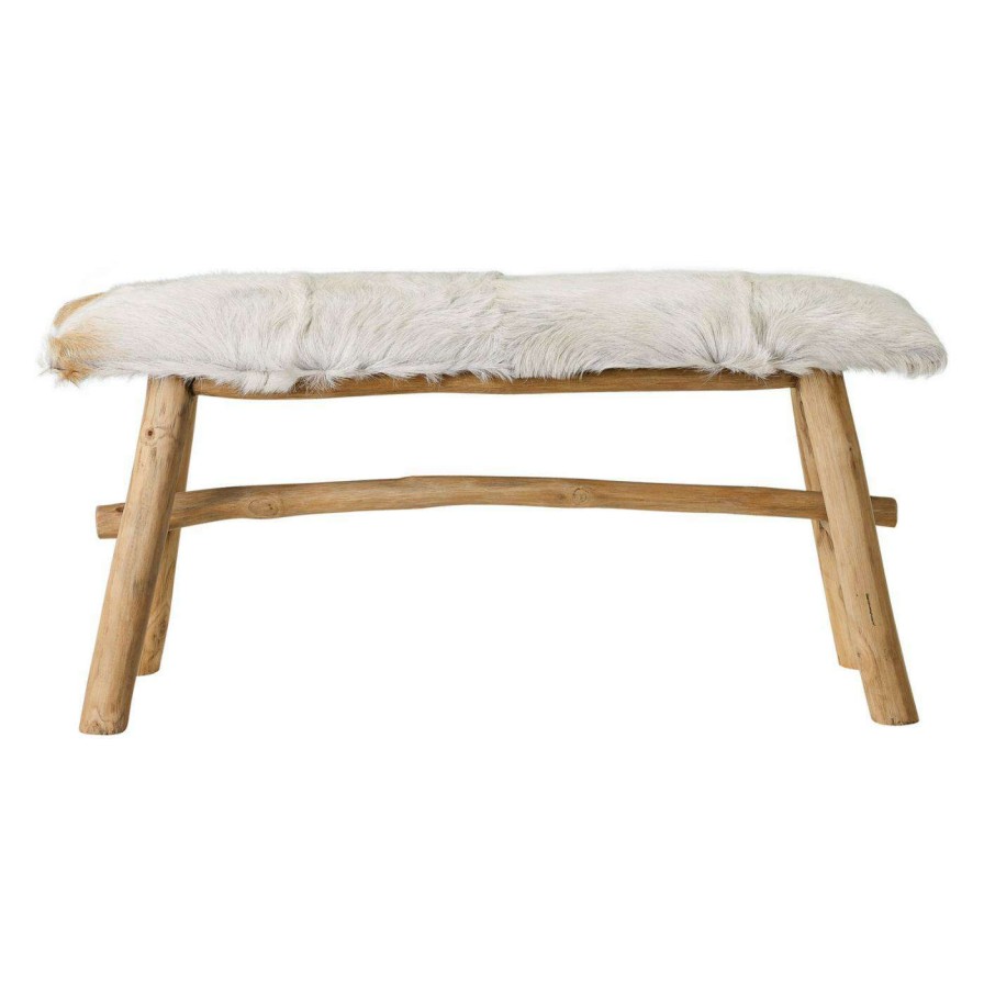 Indoor Benches * | Wholesale Sprinkle & Bloom Entryway Benches Sprinkle & Bloom Wood Bench With Goat Fur Top