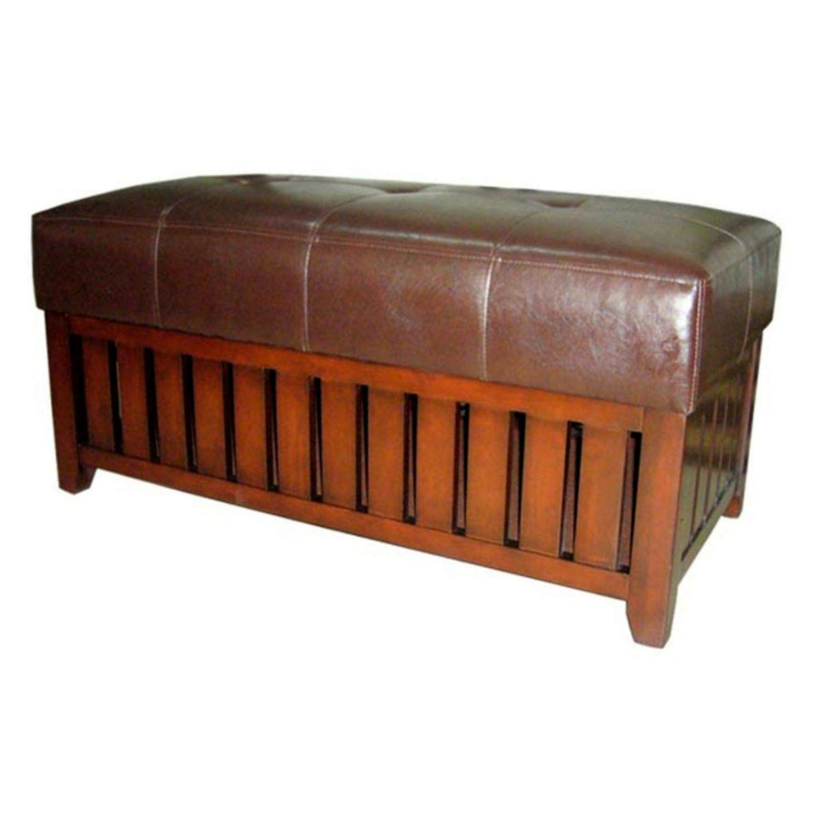 Indoor Benches * | Best Pirce Indoor Storage Benches Ore International Cushion Wooden Storage Bench Brown