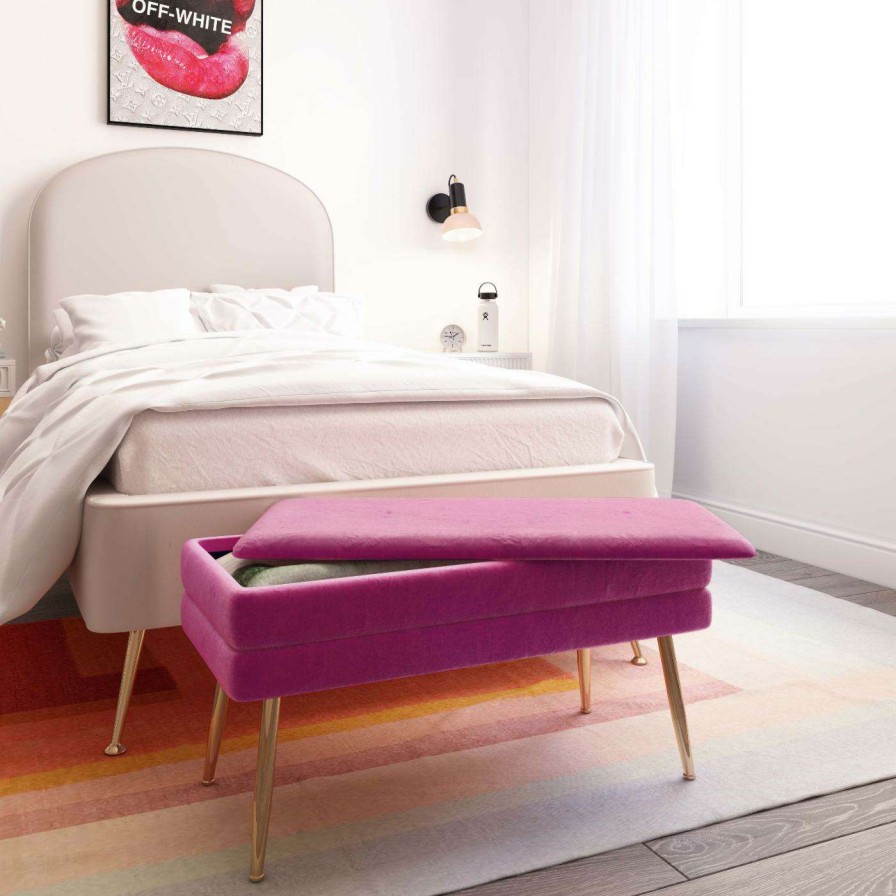 Indoor Benches * | Hot Sale Bedroom Benches Tov Furniture Ziva Storage Bench Plum