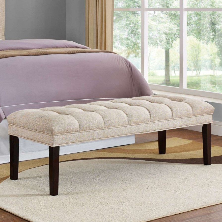 Indoor Benches * | Buy Bedroom Benches Home Meridian Upholstered Tufted Bed Bench Tan