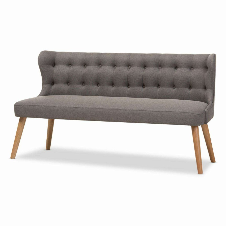 Indoor Benches * | Brand New Settee Benches Hn Home Arets Mid-Century Modern Grey Fabric And Natural Wood 3 Seat Settee Bench