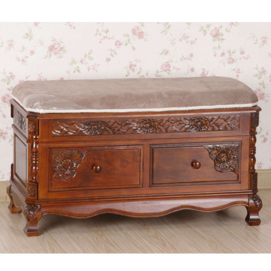 Indoor Benches * | Coupon Indoor Storage Benches International Caravan Windsor Hand-Carved Wood Storage Bench