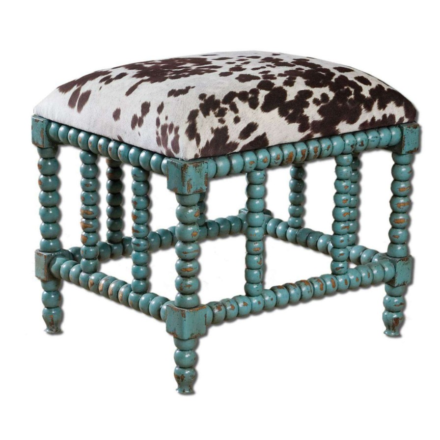 Indoor Benches * | Outlet Bedroom Benches Uttermost Chahna Small Bench Aqua Blue