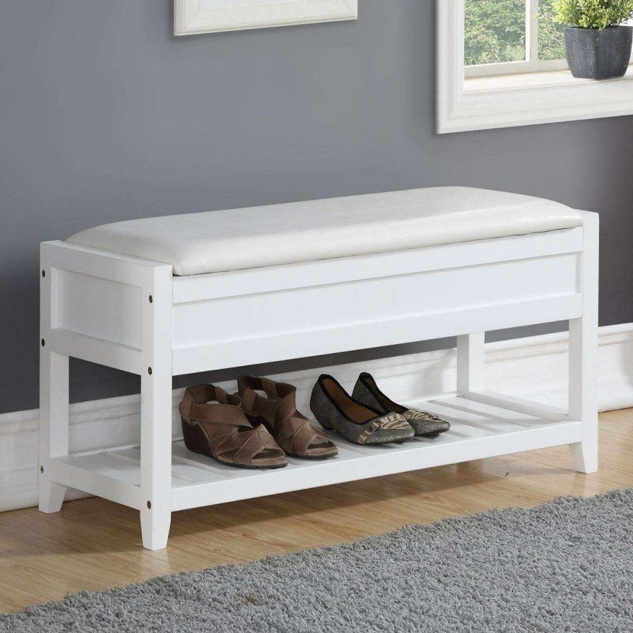 Indoor Benches * | Wholesale Indoor Storage Benches Roundhill Furniture Rouen Faux Leather Upholstered Shoe Storage Bench