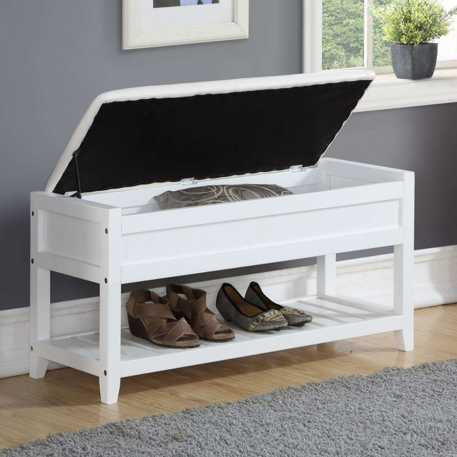 Indoor Benches * | Wholesale Indoor Storage Benches Roundhill Furniture Rouen Faux Leather Upholstered Shoe Storage Bench