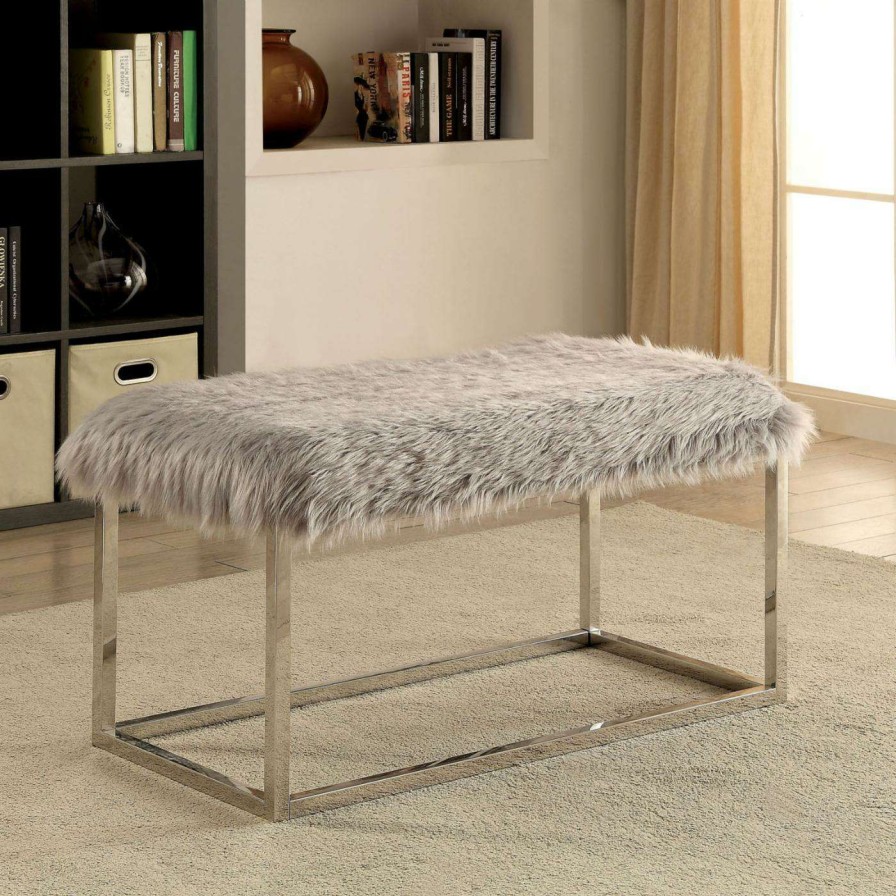 Indoor Benches * | Wholesale Bedroom Benches Furniture Of America Lucas Contemporary Style Faux Fur Large Bench