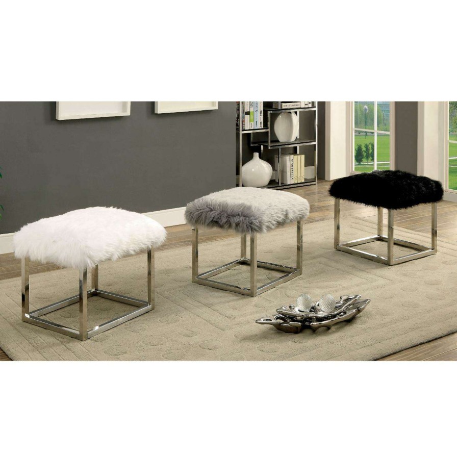 Indoor Benches * | Wholesale Bedroom Benches Furniture Of America Lucas Contemporary Style Faux Fur Large Bench