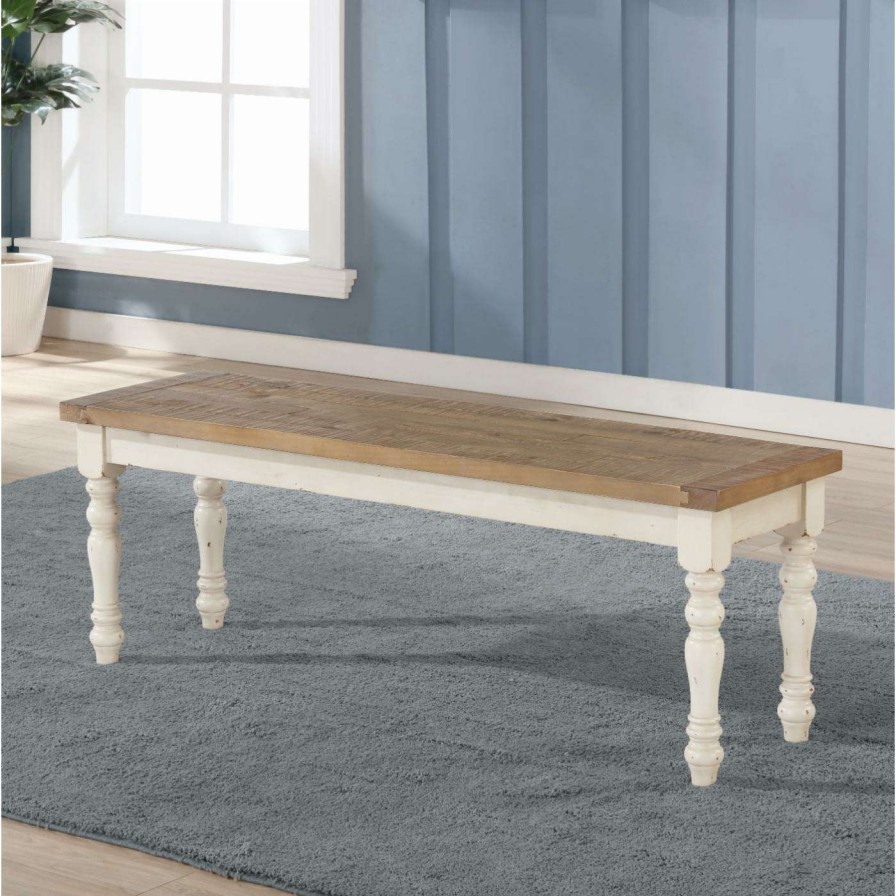 Dining Chairs * | Cheapest Kitchen & Dining Benches Roundhill Furniture Prato Two-Tone Distressed Wood Dining Bench