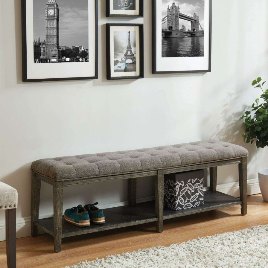 Indoor Benches * | Flash Sale Settee Benches Furniture Of America Tili Rustic 1-Shelf Linen Bench