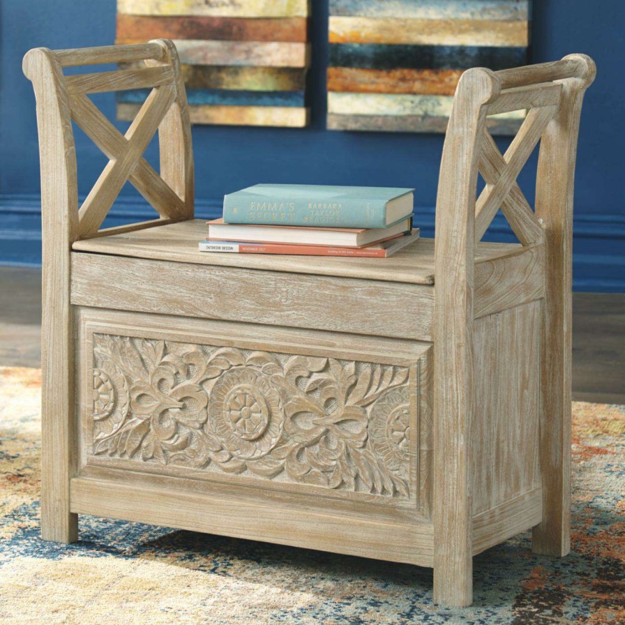 Indoor Benches * | Promo Indoor Storage Benches Signature Design By Ashley Fossil Ridge Accent Bench