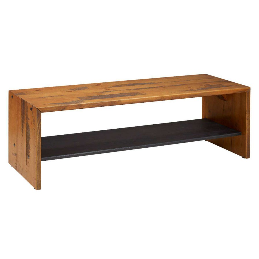 Indoor Benches * | Wholesale Indoor Storage Benches Humblenest Homestead Rustic Farmhouse Reclaimed Wood Bench With Shelf