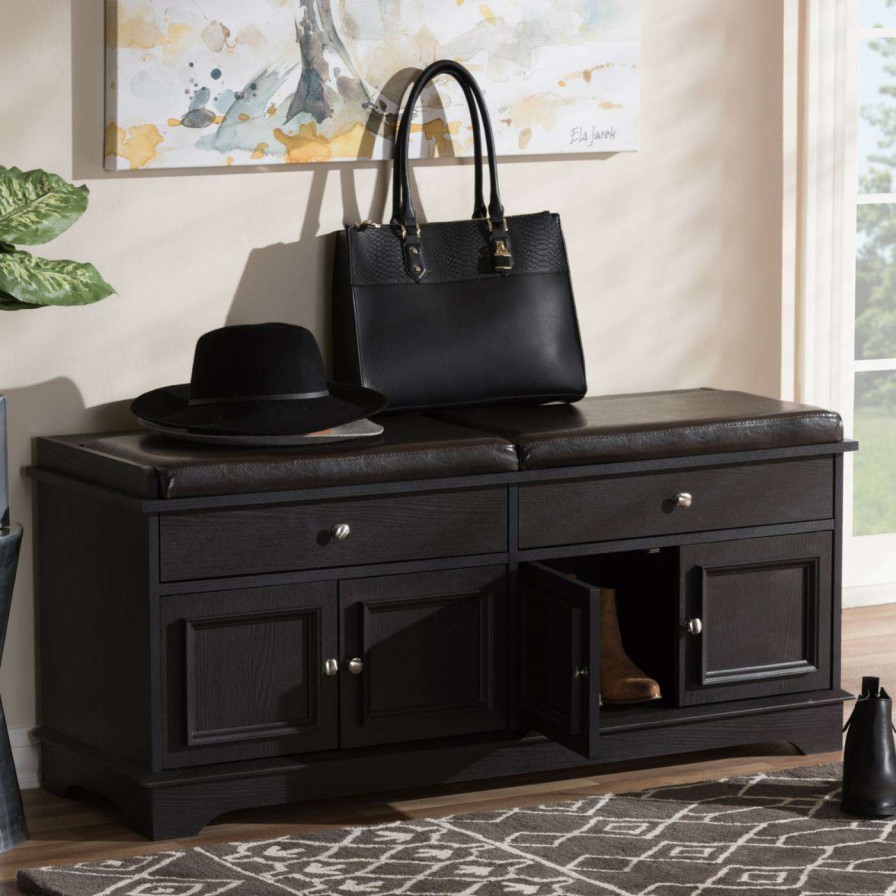 Indoor Benches * | Top 10 Entryway Benches Baxton Studio Mason 2-Drawer Shoe Storage Bench