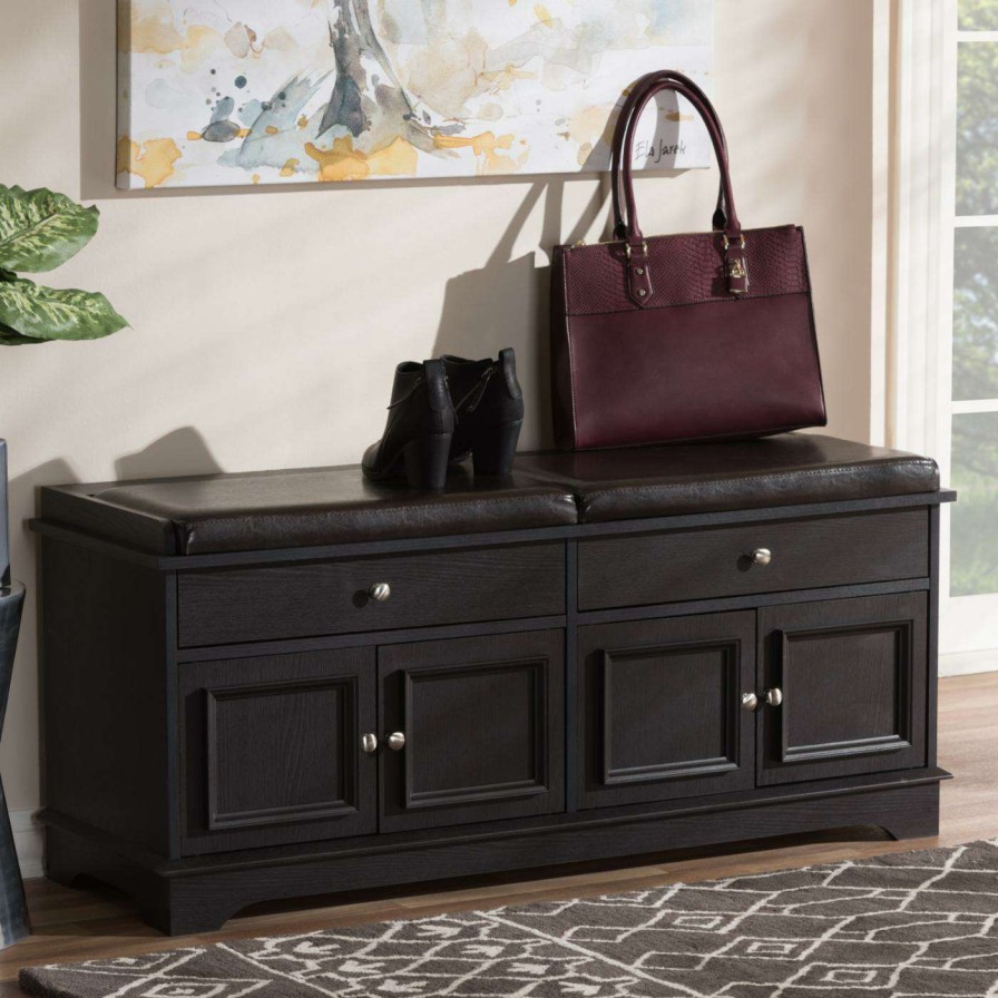 Indoor Benches * | Top 10 Entryway Benches Baxton Studio Mason 2-Drawer Shoe Storage Bench