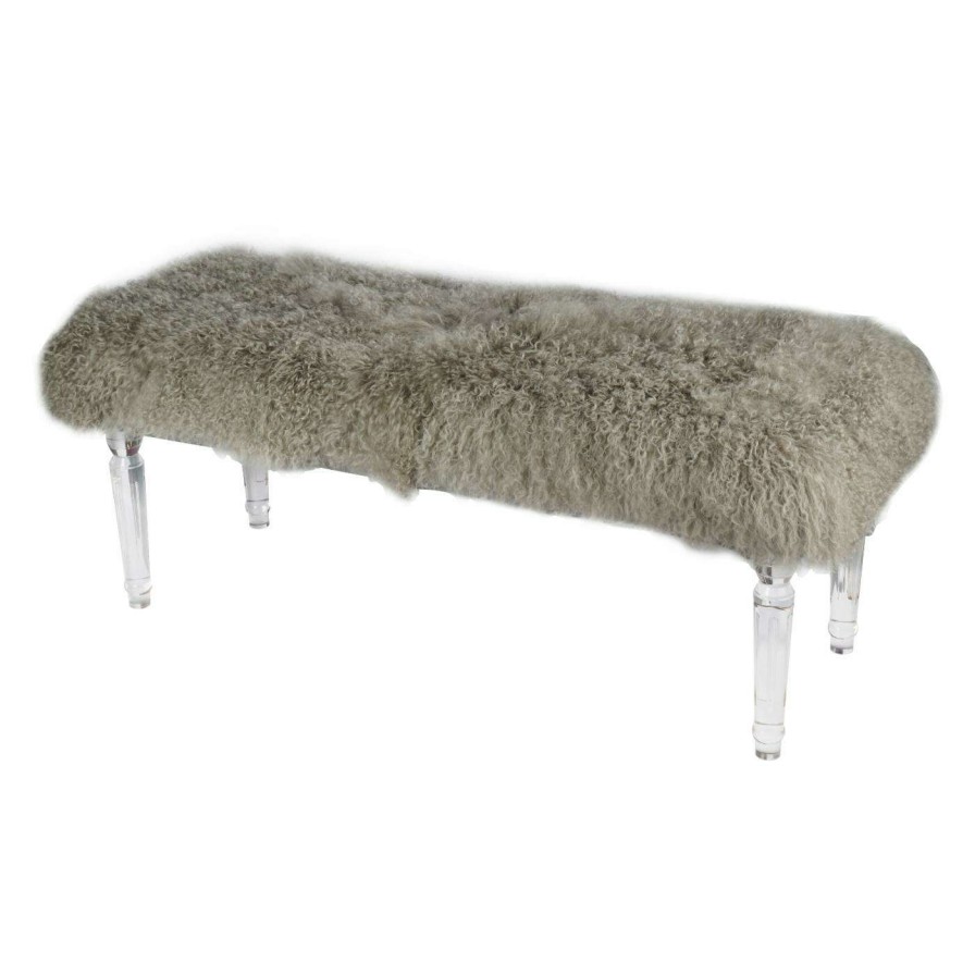 Indoor Benches * | Outlet A & B Home Bedroom Benches A & B Home Francesca Mongolian Fur Bedroom Bench