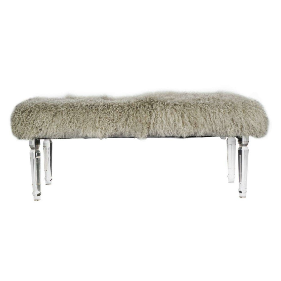 Indoor Benches * | Outlet A & B Home Bedroom Benches A & B Home Francesca Mongolian Fur Bedroom Bench