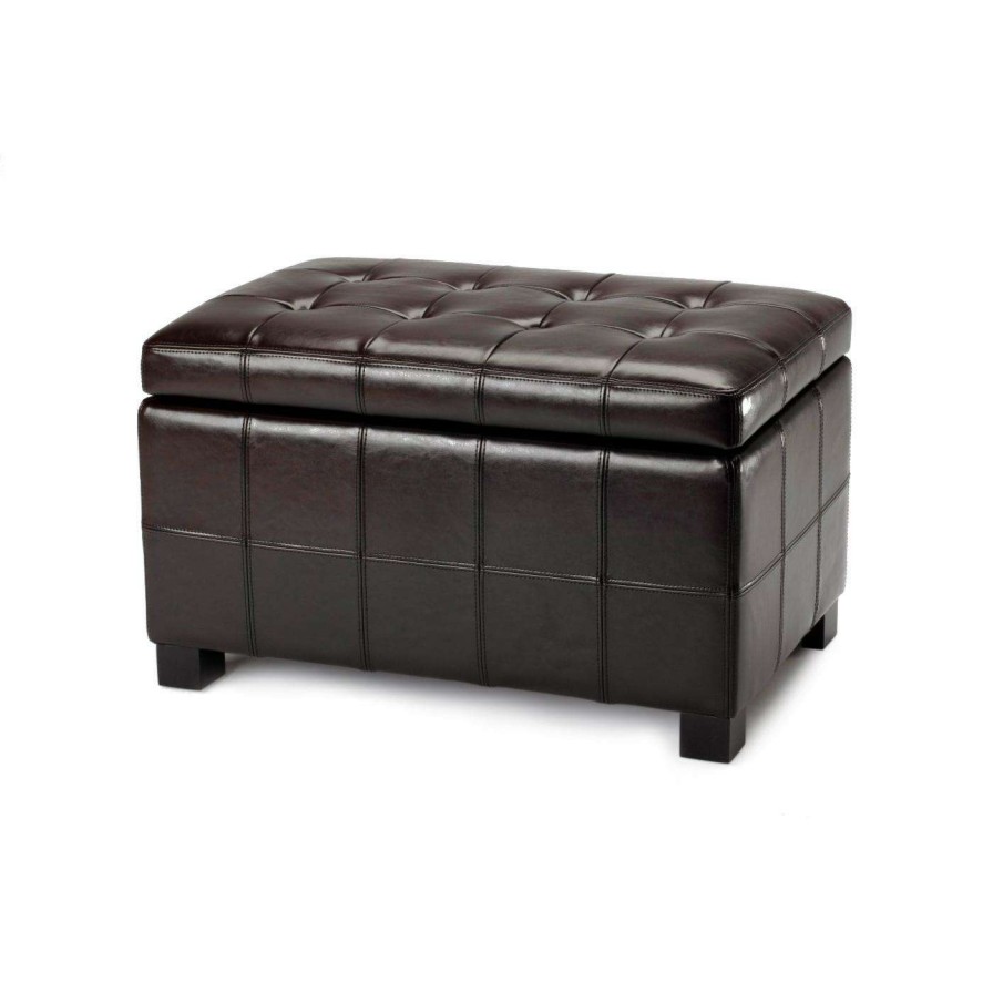 Indoor Benches * | Best Deal Indoor Storage Benches Safavieh Small Brown Maiden Tufted Brown Leather Storage Ottoman