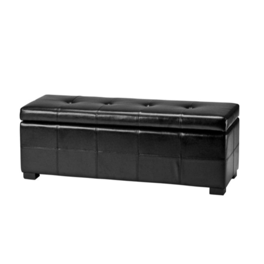 Indoor Benches * | Budget Indoor Storage Benches Safavieh Large Black Maiden Tufted Leather Storage Bench