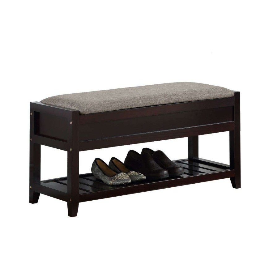 Indoor Benches * | Best Reviews Of Indoor Storage Benches Roundhill Furniture Rouen Fabric Upholstered Shoe Storage Bench