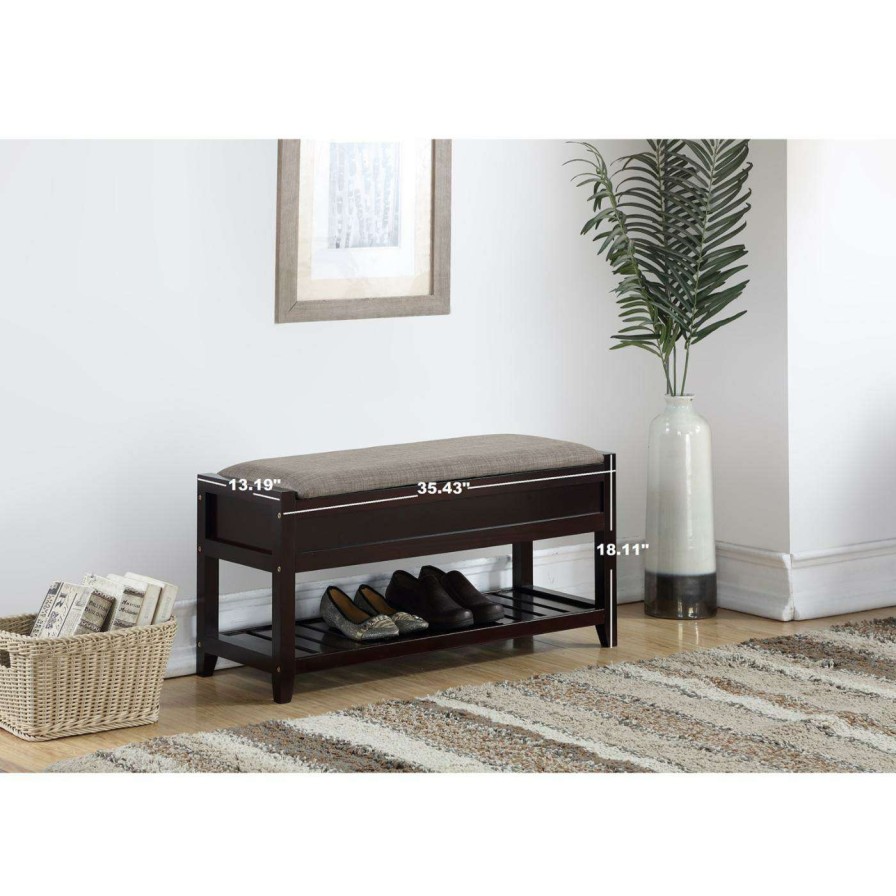 Indoor Benches * | Best Reviews Of Indoor Storage Benches Roundhill Furniture Rouen Fabric Upholstered Shoe Storage Bench