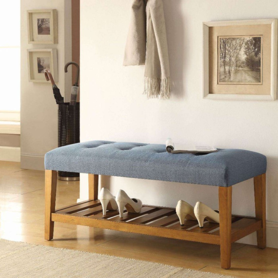 Indoor Benches * | Outlet Ottoman Benches Benzara Wooden Backless Bench