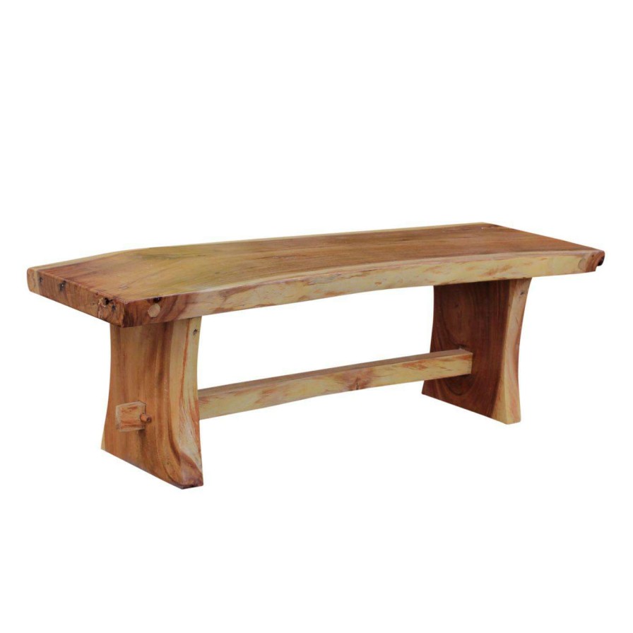 Dining Chairs * | Deals Kitchen & Dining Benches Chic Teak Suar Live Edge Slab Dining Bench