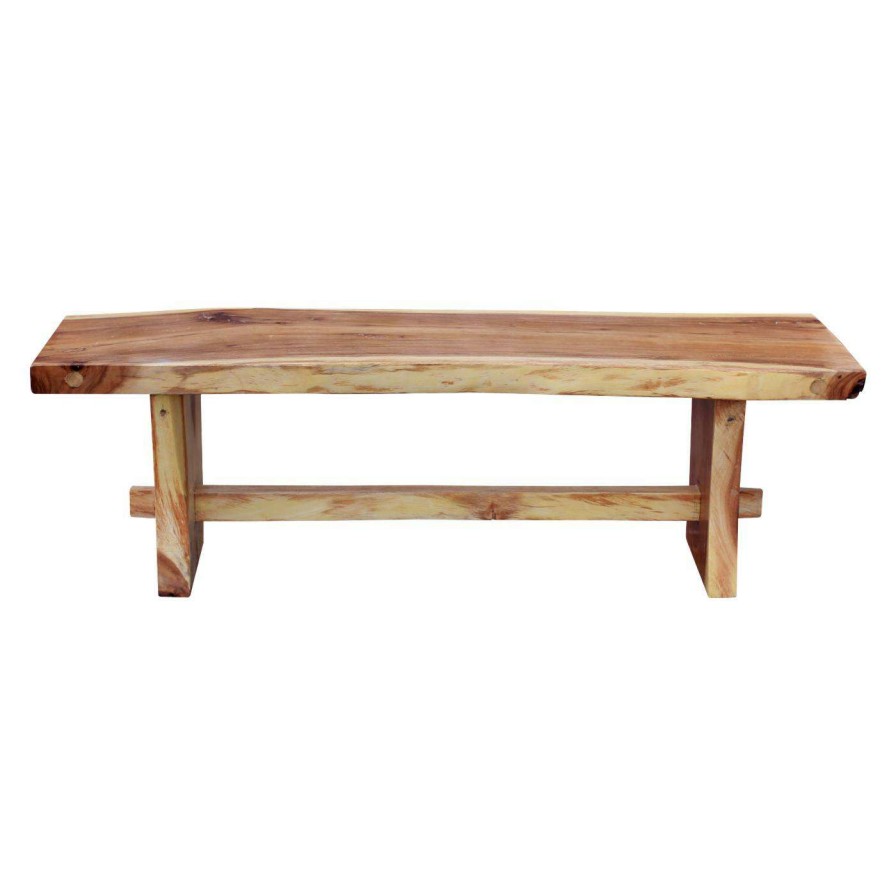 Dining Chairs * | Deals Kitchen & Dining Benches Chic Teak Suar Live Edge Slab Dining Bench