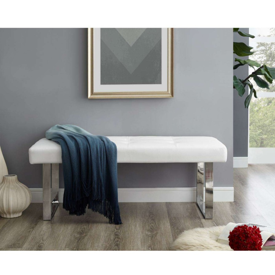 Indoor Benches * | Discount Bedroom Benches Inspired Home Kevin Chrome Leg Bench Brown